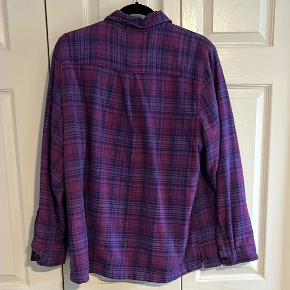 L L Bean flannel lined Purple Plaid Button-Up Shirt - Picture 2 of 3